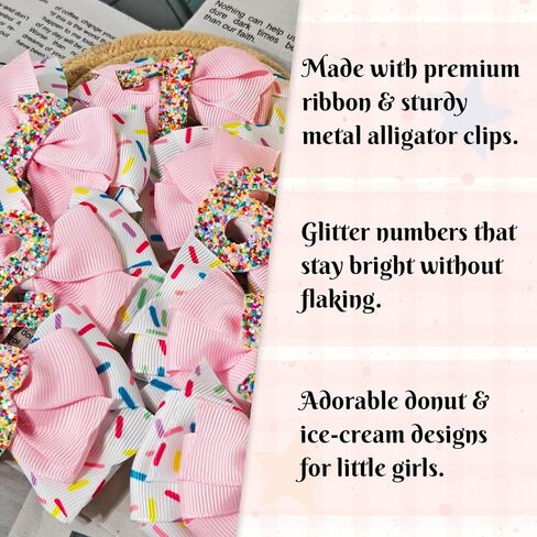 2PCS Birthday Hair Bows for Baby Girls, Pink Ice Cream Sprinkle Theme Hair Accessories for 1 2 3 4 5 6 7 Years, Sweet Party Outfit Decoration for 2nd Birthday in Saudi Arabia
