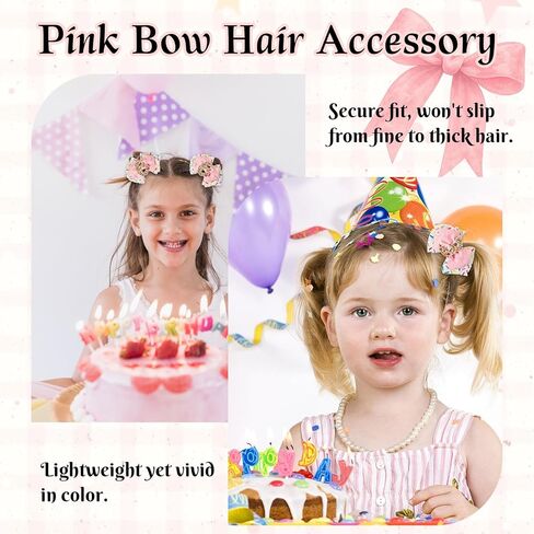 2PCS Birthday Hair Bows for Baby Girls, Pink Ice Cream Sprinkle Theme Hair Accessories for 1 2 3 4 5 6 7 Years, Sweet Party Outfit Decoration for 2nd Birthday in Saudi Arabia