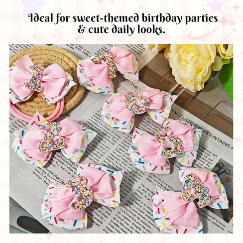 2PCS Birthday Hair Bows for Baby Girls, Pink Ice Cream Sprinkle Theme Hair Accessories for 1 2 3 4 5 6 7 Years, Sweet Party Outfit Decoration for 2nd Birthday in Saudi Arabia