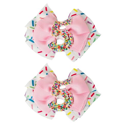 2PCS Birthday Hair Bows for Baby Girls, Pink Ice Cream Sprinkle Theme Hair Accessories for 1 2 3 4 5 6 7 Years, Sweet Party Outfit Decoration for 2nd Birthday in Saudi Arabia