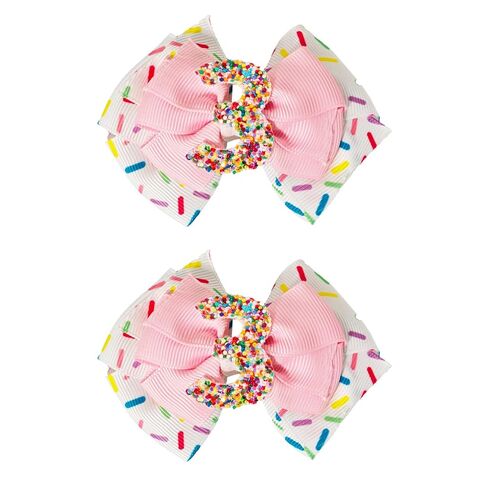 2PCS Birthday Hair Bows for Baby Girls, Pink Ice Cream Sprinkle Theme Hair Accessories for 1 2 3 4 5 6 7 Years, Sweet Party Outfit Decoration for 2nd Birthday in Saudi Arabia
