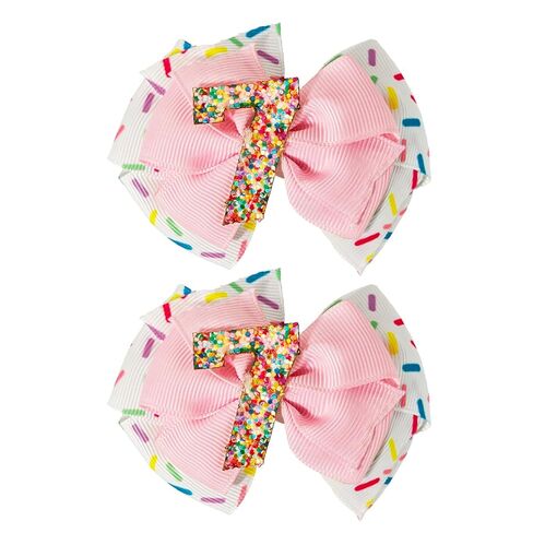 2PCS Birthday Hair Bows for Baby Girls, Pink Ice Cream Sprinkle Theme Hair Accessories for 1 2 3 4 5 6 7 Years, Sweet Party Outfit Decoration for 2nd Birthday in Saudi Arabia