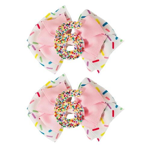 2PCS Birthday Hair Bows for Baby Girls, Pink Ice Cream Sprinkle Theme Hair Accessories for 1 2 3 4 5 6 7 Years, Sweet Party Outfit Decoration for 2nd Birthday in Saudi Arabia