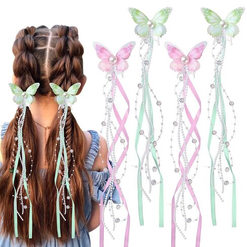 4 Pcs Butterfly Hair Clips for Girls - Butterfly Tassel Hair Bow Pins Cute Fairy Hair Accessories for Girl Non-slip Hair Barrettes Wedding Prom B460 (Blue Purple) in Kuwait