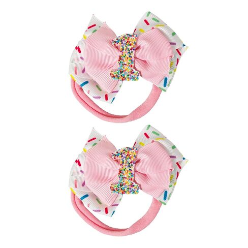 2PCS Birthday Hair Bows for Baby Girls, Pink Ice Cream Sprinkle Theme Hair Accessories for 1 2 3 4 5 6 7 Years, Sweet Party Outfit Decoration for 2nd Birthday in Saudi Arabia