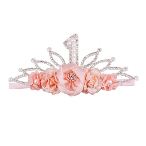 cherrboll طفلة عيد ميلاد تاج الأزهار عقال، لينة زهرة رئيس التفاف تيارا hairband للأطفال الصغار 1-3 سنوات من العمر الأطفال أول عيد ميلاد حزب اللباس صورة الديكور in Kuwait