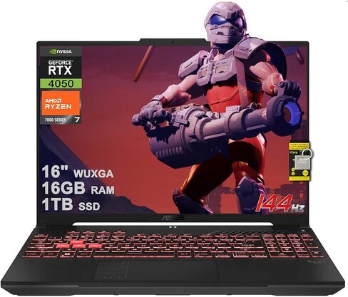 كمبيوتر محمول ASUS TUF Gaming A16 مقاس 16 بوصة WUXGA 144 هرتز AMD 6-core Ryzen 7 7445HS 32 جيجابايت DDR5 1 تيرابايت SSD GeForce RTX 4050 (ما يصل إلى 194 قمة AI) RGB بإضاءة خلفية USB4 AI إلغاء الضوضاء Wi-Fi6 Win11 ICP Hub in Saudi Arabia