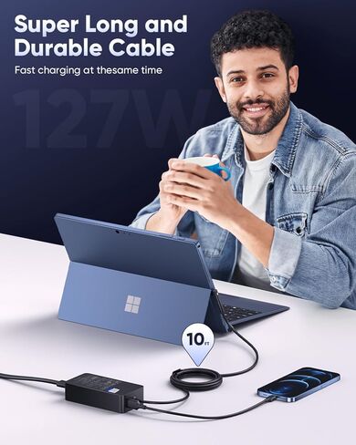 127W Microsoft Surface Book 3 Laptop Charger for 102W Surface Book 2, Book1, Surface Laptop Studio 2,1,i5,i7, Windows Surface Pro/Laptop/Go/Tablet, 15V𝌂8A AC Power Adapter, High Speed Cable 10FT, LED in Saudi Arabia