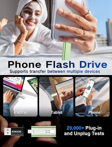 SCICNCE 64GB Dual Interface Flash Drive for Phone Storage Photos Videos, Portable Backup Memory Stick, No App Required, Compatible with iPhone 17/16/15/14/13/12/11, iPad, Android & PC (Green) in Kuwait