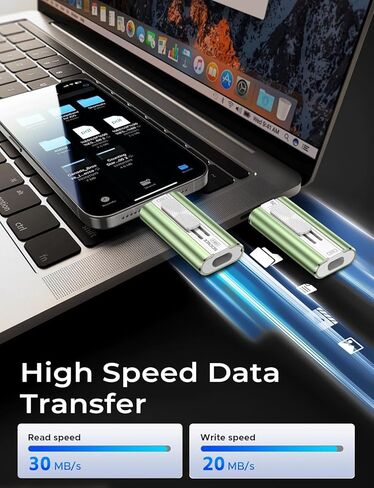 SCICNCE 64GB Dual Interface Flash Drive for Phone Storage Photos Videos, Portable Backup Memory Stick, No App Required, Compatible with iPhone 17/16/15/14/13/12/11, iPad, Android & PC (Green) in Kuwait
