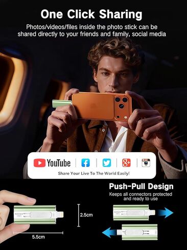 SCICNCE 64GB Dual Interface Flash Drive for Phone Storage Photos Videos, Portable Backup Memory Stick, No App Required, Compatible with iPhone 17/16/15/14/13/12/11, iPad, Android & PC (Green) in Kuwait