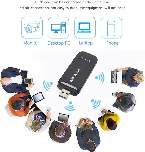 مودم واي فاي 4G LTE، راوتر لاسلكي محمول USB مع تشفير WPA WPA2، للإنترنت عالي السرعة يصل إلى 150 ميجابت في الثانية يدعم 8 أجهزة (أسود) in Kuwait