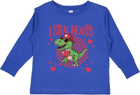 تي شيرت Inktastic I Steal Hearts Dinosaur Valentine Day للأطفال الصغار بأكمام طويلة in Kuwait