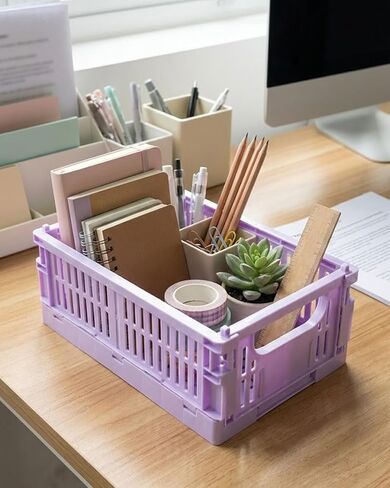 Mini Foldable Plastic Baskets for Organizing and Storage for Home Kitchen Bedroom Bathroom Office Yellow DJA280-01 in Saudi Arabia