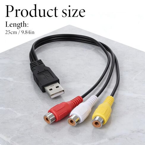 كابل USB إلى RCA بطول 5 أقدام، USB A 2.0 ذكر إلى 3 RCA أنثى التقاط صوت فيديو AV محول سلك كابل مركب للكمبيوتر الشخصي والتلفزيون وأقراص DVD والكاميرات الرقمية وكاميرا الفيديو in Kuwait