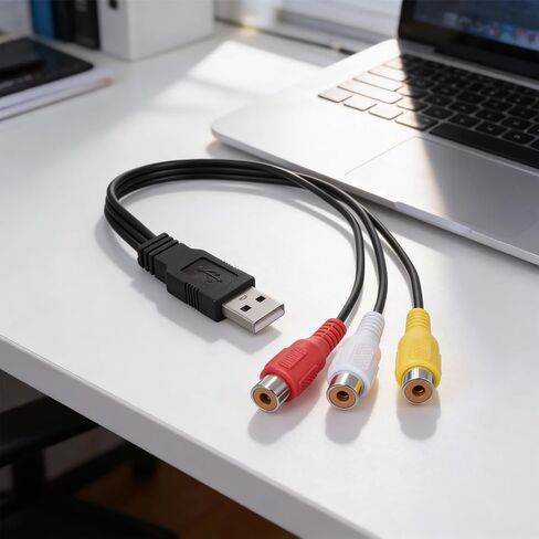 كابل USB إلى RCA بطول 5 أقدام، USB A 2.0 ذكر إلى 3 RCA أنثى التقاط صوت فيديو AV محول سلك كابل مركب للكمبيوتر الشخصي والتلفزيون وأقراص DVD والكاميرات الرقمية وكاميرا الفيديو in Kuwait