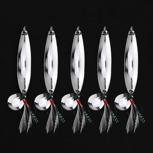 5pcs Spoons Hard Fishing Lures, Lures Spoon Bait, Metal Lure Kit Hard Baits, Fishing Spinning, Metal Spinner, Treble Hooks for Salmon Bass in Saudi Arabia