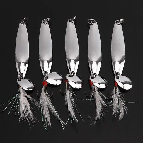 5pcs Spoons Hard Fishing Lures, Lures Spoon Bait, Metal Lure Kit Hard Baits, Fishing Spinning, Metal Spinner, Treble Hooks for Salmon Bass in Saudi Arabia