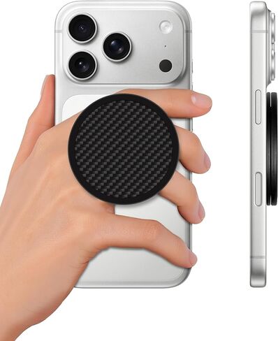 حامل SnapPuck Grip، متوافق مع MagSafe، حامل هاتف قابل للطي فائق النحافة، مسند، قفل مغناطيسي (نمط ألياف الكربون) in Kuwait