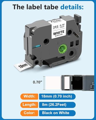 10 عبوات شريط ملصقات TZe-241 18 مم 0.7 أبيض مصفح متوافق مع شريط صانع الملصقات Brother P Touch Tze-241 TZe241 TZ241 3/4 بوصة لصانع الملصقات Ptouch PT-D400 PT-D460t PT-D410 PT-D600 PT-D610bt in Kuwait