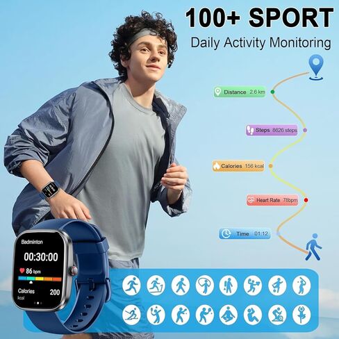 Smart Watch(Answer/Make Call), 1.91" Smartwatch for Men Women, NEW Fitness Watch with 110+ Sport Modes, Fitness Activity Tracke with Pedometer/Sleep Monitor/Heart Rate/IP68 Waterproof, for Android iOS in Saudi Arabia
