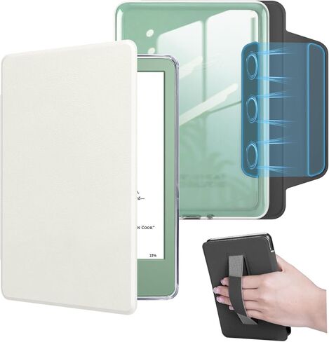 حافظة مغناطيسية قابلة للفصل لجهاز Kindle 11th Generation 2024/2022 مع حزام يد، وغطاء من جلد البولي يوريثان وغطاء خلفي صلب شفاف مع خاصية النوم/الاستيقاظ التلقائي، ماتشا جرين in Saudi Arabia