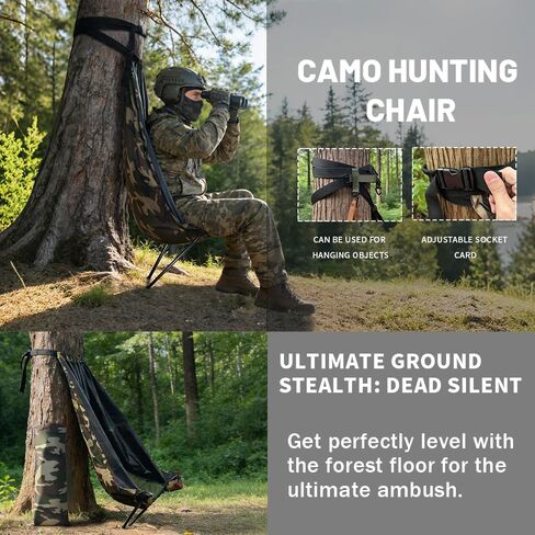 مقعد شجرة صيد منخفض الوزن للغاية - كرسي أرجوحة أرضي محمول للغزلان والديك الرومي - مقعد ستائر صامتة بسعة 330 رطلًا - يتضمن قطبين من الألومنيوم وحقيبة حمل مموهة (2 رطل) in Kuwait