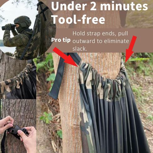 مقعد شجرة صيد منخفض الوزن للغاية - كرسي أرجوحة أرضي محمول للغزلان والديك الرومي - مقعد ستائر صامتة بسعة 330 رطلًا - يتضمن قطبين من الألومنيوم وحقيبة حمل مموهة (2 رطل) in Kuwait