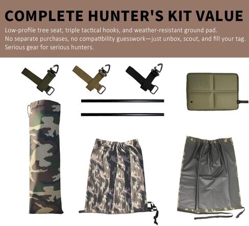 مقعد شجرة صيد منخفض الوزن للغاية - كرسي أرجوحة أرضي محمول للغزلان والديك الرومي - مقعد ستائر صامتة بسعة 330 رطلًا - يتضمن قطبين من الألومنيوم وحقيبة حمل مموهة (2 رطل) in Kuwait