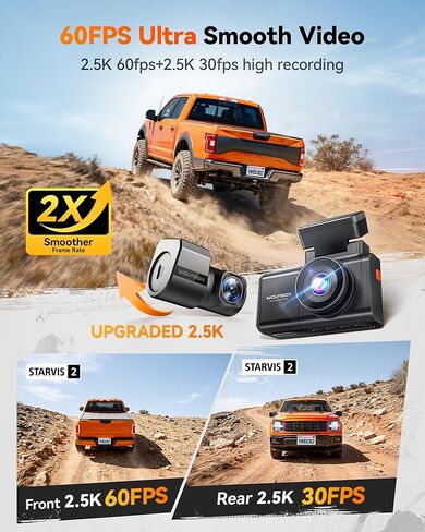 كاميرا WOLFBOX X3 PRO Dash Cam أمامية وخلفية، Dual STARVIS 2 IMX675، 1440P 60FPS+1440P ADAS كاميرا سيارة، تثبيت الصورة EIS مع واي فاي فائق السرعة 5.8 جيجا هرتز، التحكم الصوتي وشاشة تعمل باللمس 3 بوصات، بطاقة 64 جيجابايت ونظام تحديد المواقع in Saudi Arabia