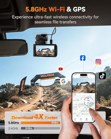 كاميرا WOLFBOX X3 PRO Dash Cam أمامية وخلفية، Dual STARVIS 2 IMX675، 1440P 60FPS+1440P ADAS كاميرا سيارة، تثبيت الصورة EIS مع واي فاي فائق السرعة 5.8 جيجا هرتز، التحكم الصوتي وشاشة تعمل باللمس 3 بوصات، بطاقة 64 جيجابايت ونظام تحديد المواقع in Saudi Arabia