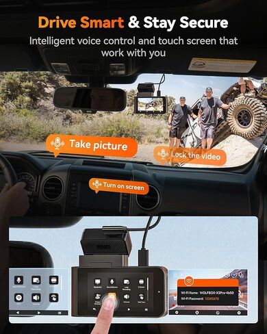 كاميرا WOLFBOX X3 PRO Dash Cam أمامية وخلفية، Dual STARVIS 2 IMX675، 1440P 60FPS+1440P ADAS كاميرا سيارة، تثبيت الصورة EIS مع واي فاي فائق السرعة 5.8 جيجا هرتز، التحكم الصوتي وشاشة تعمل باللمس 3 بوصات، بطاقة 64 جيجابايت ونظام تحديد المواقع in Saudi Arabia