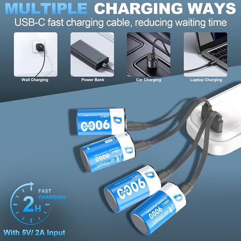 Artman Rechargeable Lithium D Batteries 8 Pack, 9000mWh Rechargeable Lithium-ion D Cell Battery with 4 2-in-1 USB-C Charging Cable, 1.5V Batteries D Size for Floodlight Toys, Water Heater, Gas Stove in Saudi Arabia