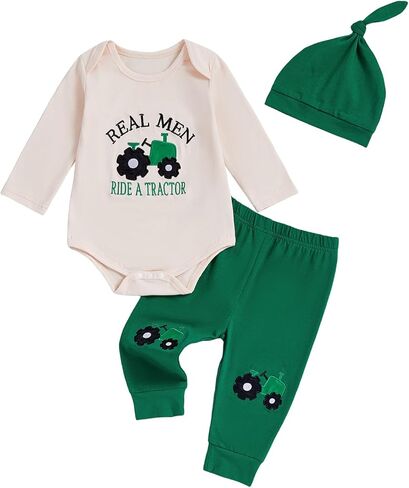 Fall Baby Boy Tractor Clothes Real Men Romper Long Sleeve Shirt Onesie and Pants 3Pcs Winter Outfit Set in Saudi Arabia