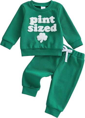 YOKJZJD 2Pcs Newborn Baby Boy St Patricks Day Outfit Waffle Knit Sweatshirt T-Shirt Top Pants Set Toddler Fall Winter Clothes in Saudi Arabia