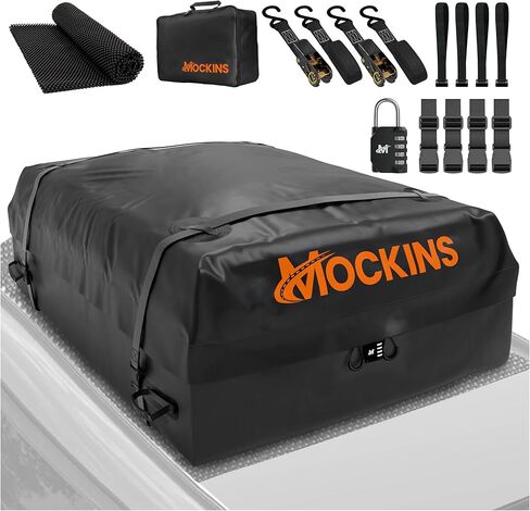 Mockins 25 CuFt Waterproof Rooftop Cargo Carrier Bag | 60"x43"x17" All-Weather 500D Soft-Shell Vinyl Car Top Carrier Without Roof Rack | Vehicle Soft-Shell Carriers with Roof Mat, Lock, Hooks & Straps in Saudi Arabia