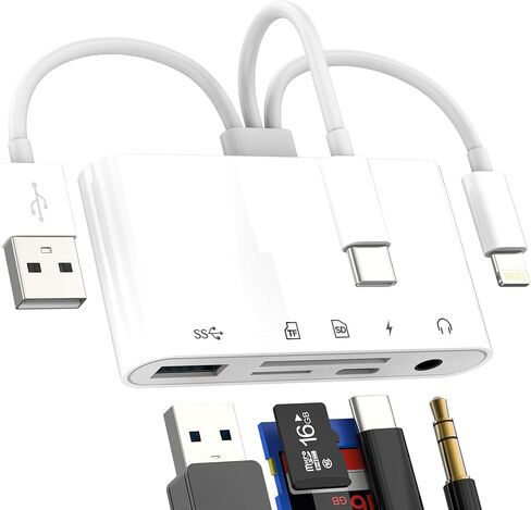 قارئ بطاقة SD إلى محول Lightning USB C USB لهاتف Iphone 17 16 15 14 13 Pro Max(5in3)3.5 مم TF ملحقات الكاميرا الرقمية شاحن مقسم Macbook Thunderbolt Memoria ثنائي طاقة الكمبيوتر الإضاءة دونجل in Kuwait