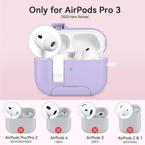 حافظة AirPods Pro 3 (2025) مع سلسلة مفاتيح لطيفة، غطاء حماية آمن لجهاز Apple AirPods Pro الجيل الثالث مع حامل هاتف ومجموعة تنظيف للنساء والفتيات، متوافق مع MagSafe، أرجواني in Kuwait