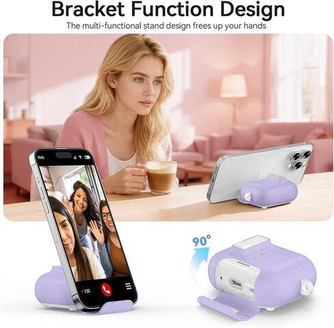 حافظة AirPods Pro 3 (2025) مع سلسلة مفاتيح لطيفة، غطاء حماية آمن لجهاز Apple AirPods Pro الجيل الثالث مع حامل هاتف ومجموعة تنظيف للنساء والفتيات، متوافق مع MagSafe، أرجواني in Kuwait