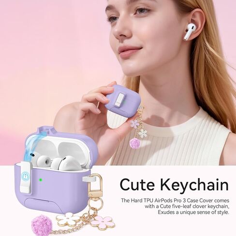 حافظة AirPods Pro 3 (2025) مع سلسلة مفاتيح لطيفة، غطاء حماية آمن لجهاز Apple AirPods Pro الجيل الثالث مع حامل هاتف ومجموعة تنظيف للنساء والفتيات، متوافق مع MagSafe، أرجواني in Kuwait