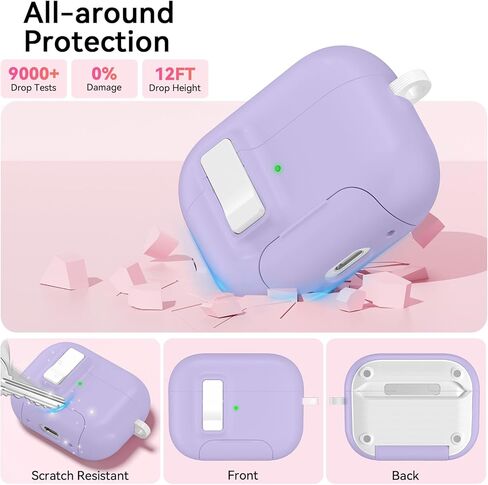 حافظة AirPods Pro 3 (2025) مع سلسلة مفاتيح لطيفة، غطاء حماية آمن لجهاز Apple AirPods Pro الجيل الثالث مع حامل هاتف ومجموعة تنظيف للنساء والفتيات، متوافق مع MagSafe، أرجواني in Kuwait