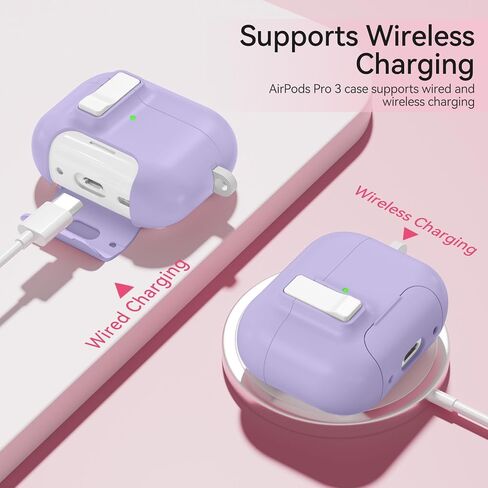 حافظة AirPods Pro 3 (2025) مع سلسلة مفاتيح لطيفة، غطاء حماية آمن لجهاز Apple AirPods Pro الجيل الثالث مع حامل هاتف ومجموعة تنظيف للنساء والفتيات، متوافق مع MagSafe، أرجواني in Kuwait