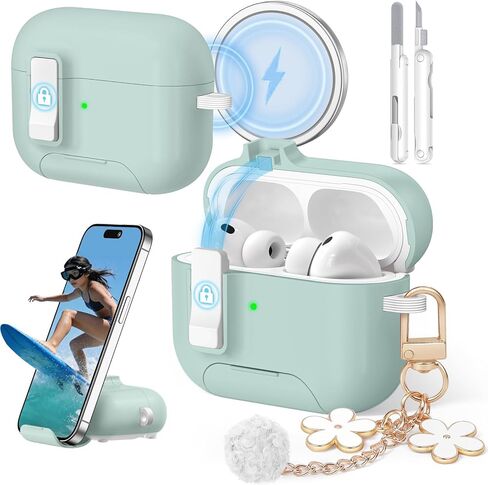 حافظة AirPods Pro 3 (2025) مع سلسلة مفاتيح لطيفة، غطاء حماية آمن لجهاز Apple AirPods Pro الجيل الثالث مع حامل هاتف ومجموعة تنظيف للنساء والفتيات، متوافق مع MagSafe، أرجواني in Kuwait