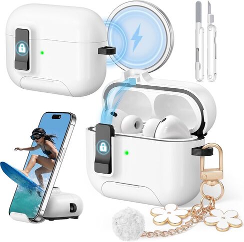 حافظة AirPods Pro 3 (2025) مع سلسلة مفاتيح لطيفة، غطاء حماية آمن لجهاز Apple AirPods Pro الجيل الثالث مع حامل هاتف ومجموعة تنظيف للنساء والفتيات، متوافق مع MagSafe، أرجواني in Kuwait