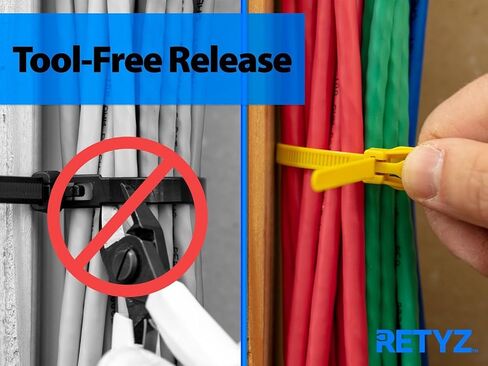 RETYZ 6-Inch Black Reusable Releasable Cable Ties – 100 Pack, 18 lb Strength, Patented Quick-Release, One-Handed, Tool-Free Design for DIY and Retail Applications in Saudi Arabia