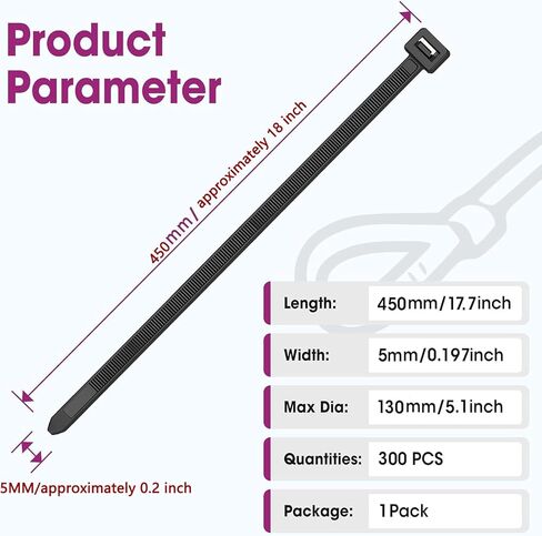 18 بوصة العلاقات كابل أسود 300 حزمة الأشعة فوق البنفسجية مقاومة النايلون البريدي العلاقات 60 رطل قوة الشد للاستخدام في الأماكن المغلقة في الهواء الطلق الأسلاك الكهربائية البستنة خرطوم تجميع in Kuwait