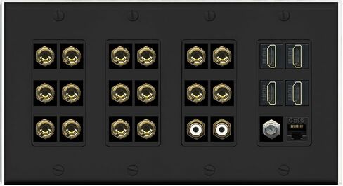 RiteAV 8.2 Surround Sound 8 Speaker 16 Banana Plug Jack Wall Plate w/ 2 RCA Subwoofer + 4 HDMI Coax Cat6 Jacks - 4 Gang [White] in Saudi Arabia