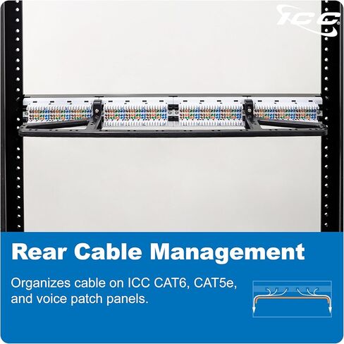 ICC Patch Panel Cable Management Bar for Rear Cable Support, Compatible with 110-Type Patch Panels, Black ABS, Plastic in Saudi Arabia