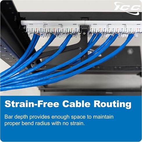 ICC Patch Panel Cable Management Bar for Rear Cable Support, Compatible with 110-Type Patch Panels, Black ABS, Plastic in Saudi Arabia