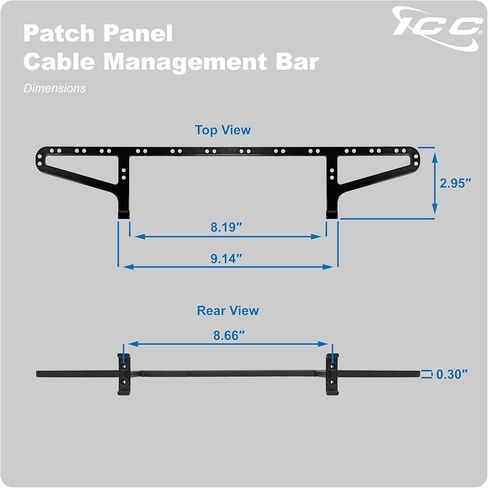 ICC Patch Panel Cable Management Bar for Rear Cable Support, Compatible with 110-Type Patch Panels, Black ABS, Plastic in Saudi Arabia